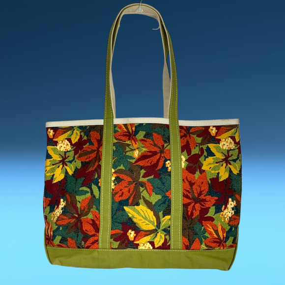 Vintage L.L. Bean Fall Foliage Boat and Tote Printed Canvas Tote Bag Made in USA - Picture 2 of 10